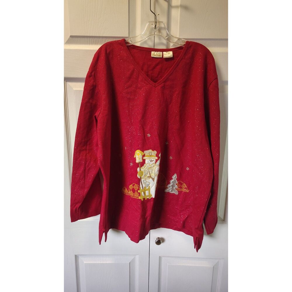 Bobbie Brooks Woman Sparkling Red Snowman Ugly Christmas Long Sleeve 22W/24W